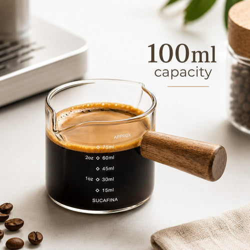 100ml Glass Espresso Measuring Cup with Wooden Handle