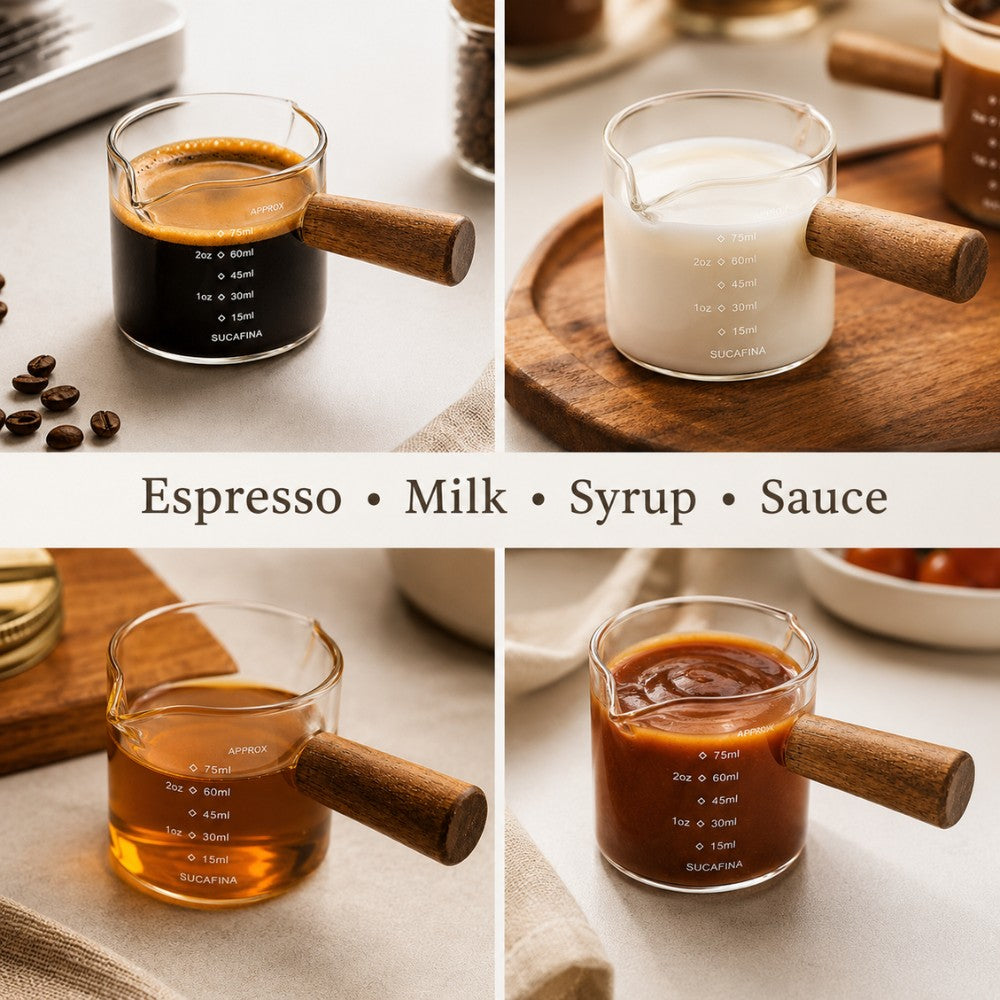100ml Glass Espresso Measuring Cup with Wooden Handle