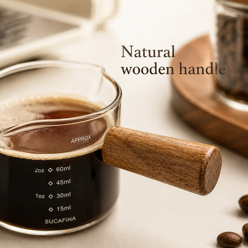 100ml Glass Espresso Measuring Cup with Wooden Handle