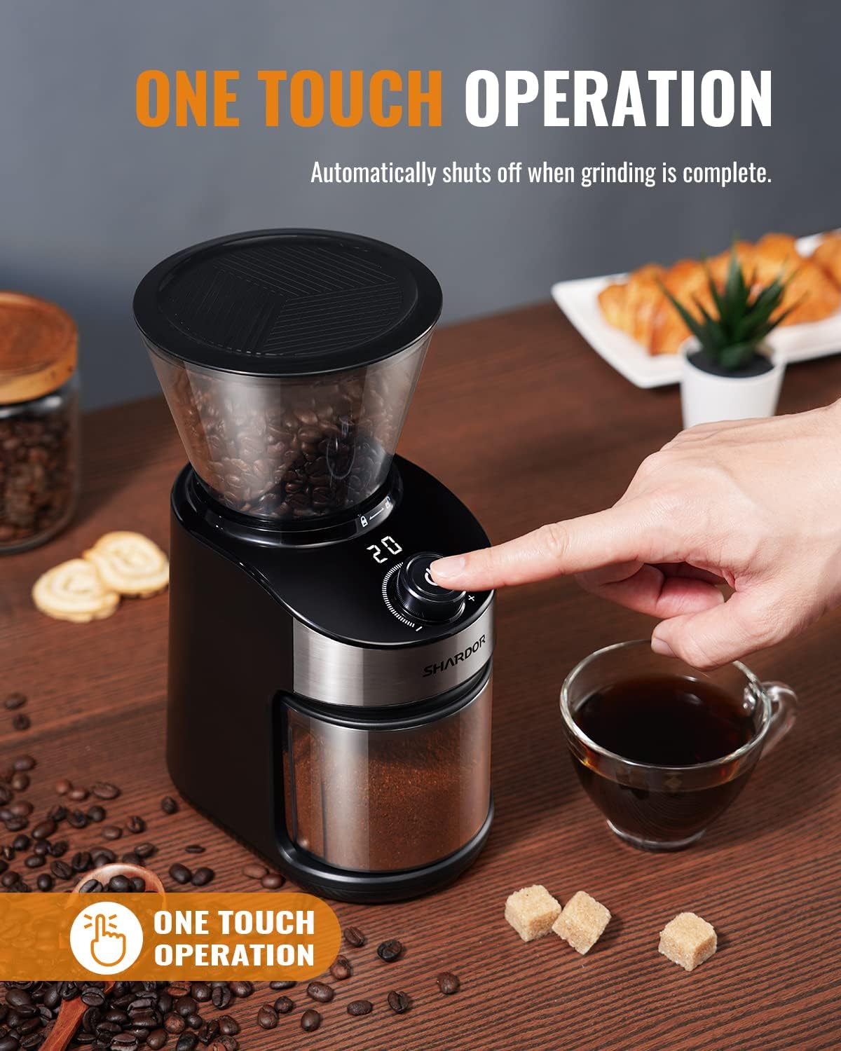 Coffee Grinder Burr Electric 25 Grind Settings with Digital Timer Black Shardor