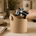 Minimalist Espresso Knock Box with Oak Bar