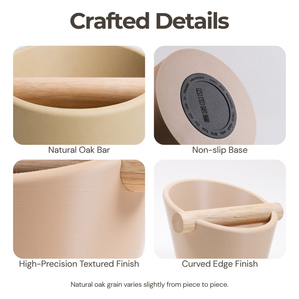 Oval Espresso Knock Box with Oak Bar