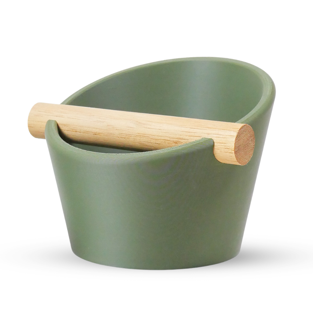 Oval Espresso Knock Box with Oak Bar