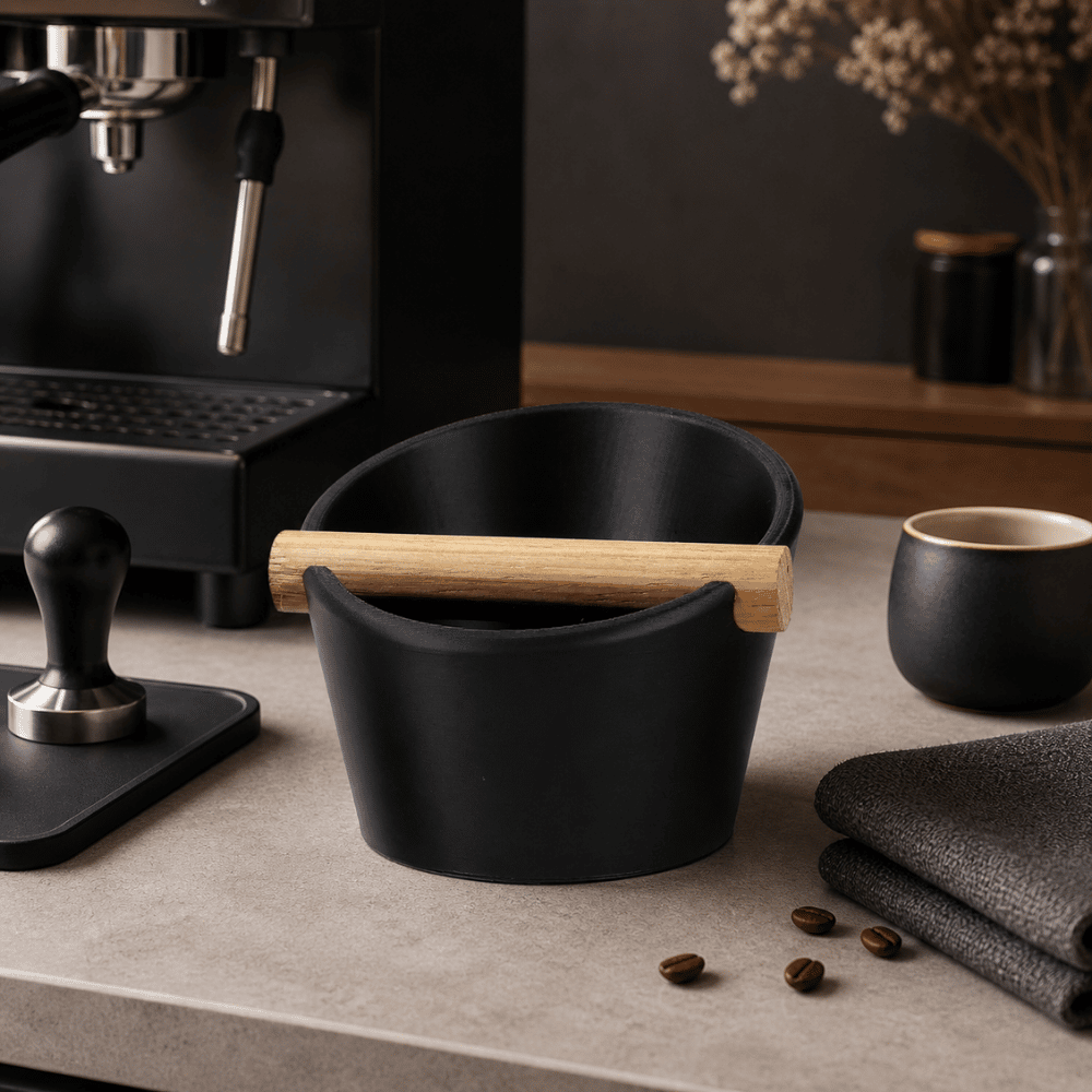 Oval Espresso Knock Box with Oak Bar