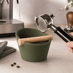 Oval Espresso Knock Box with Oak Bar