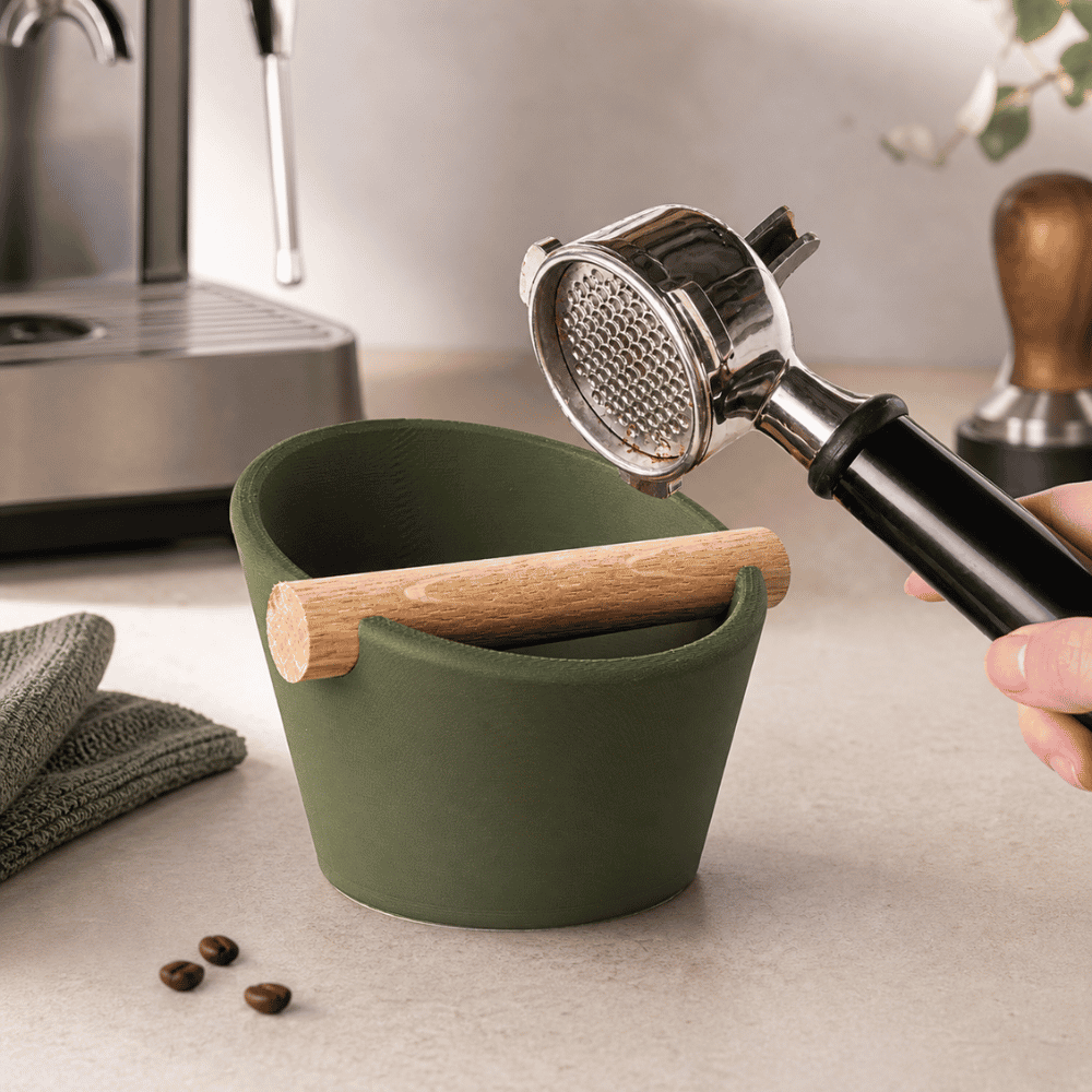 Oval Espresso Knock Box with Oak Bar