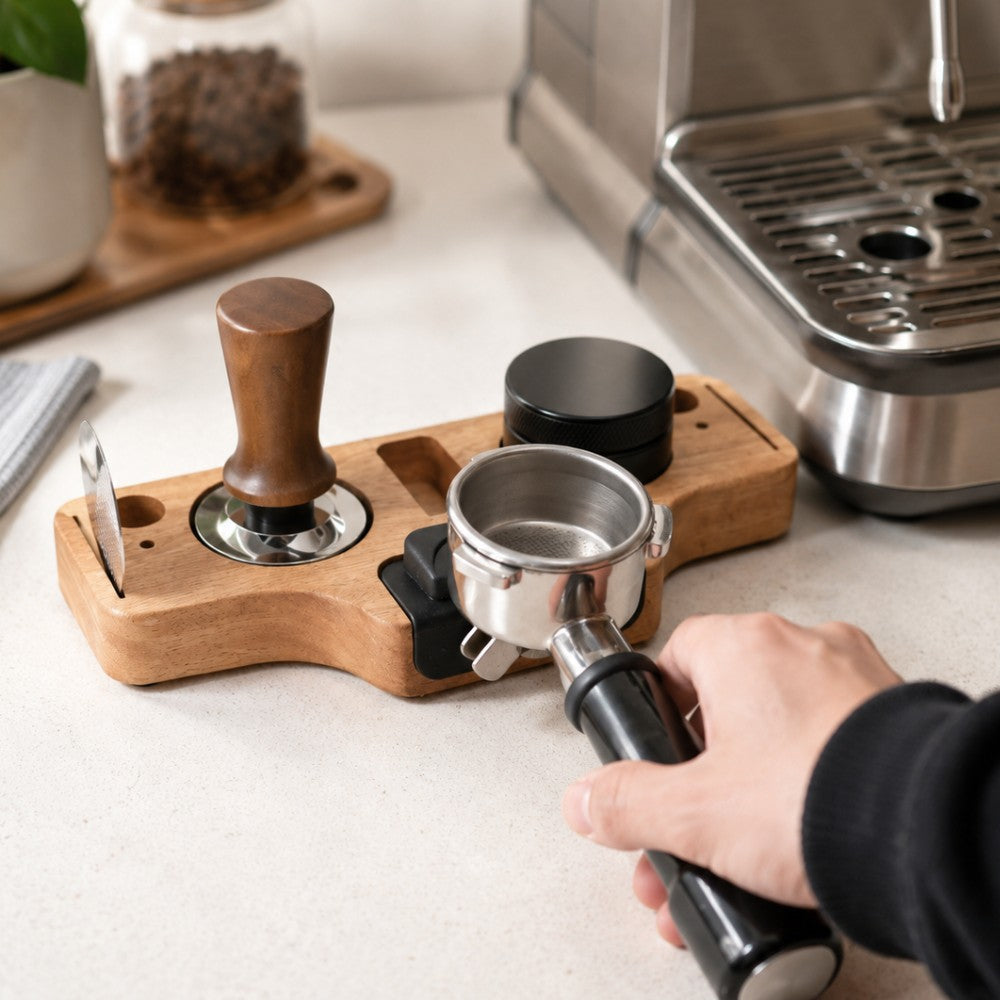 Wooden Portafilter Holder & Espresso Tamper Station