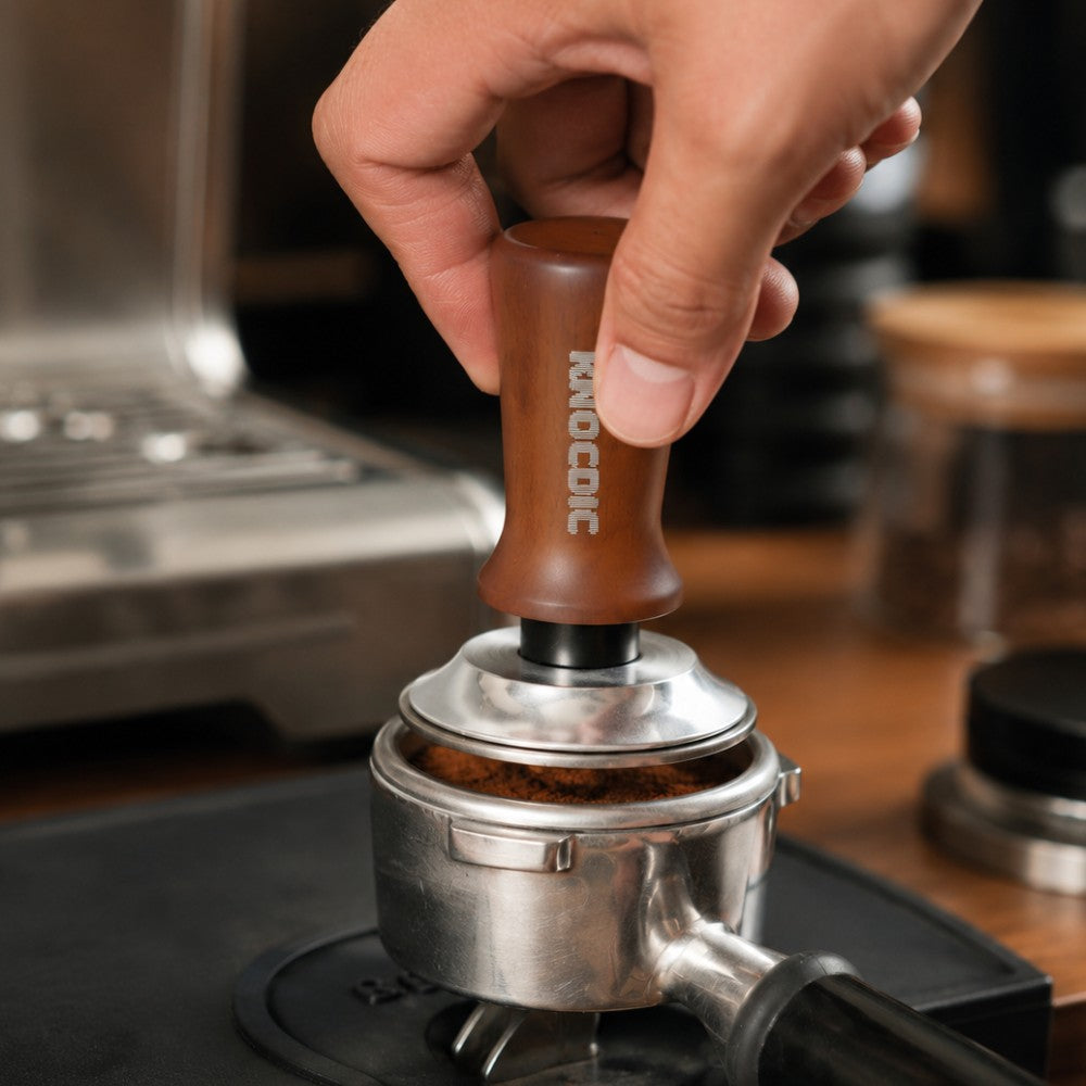 Spring Loaded Espresso Tamper with Wooden Handle