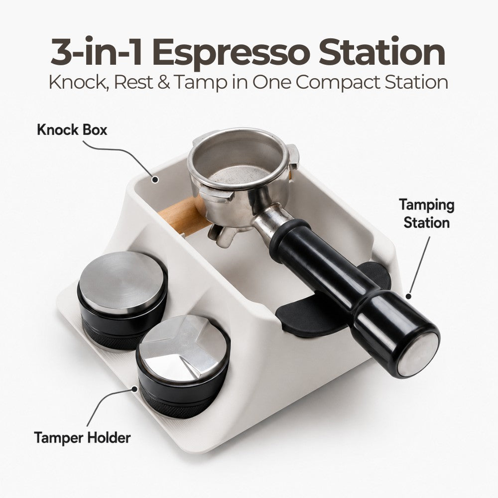 The Hub 3-in-1 Espresso Knock Box, Tamping Station & Tamper Holder