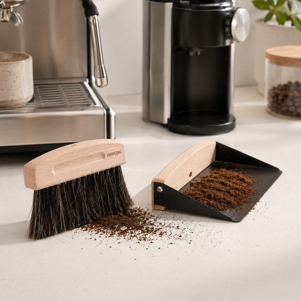 Magnetic Coffee Dustpan & Horsehair Brush Set
