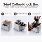 The Pod 3-in-1 Espresso Knock Box with Portafilter Stand & Oak Wood Knock Bar