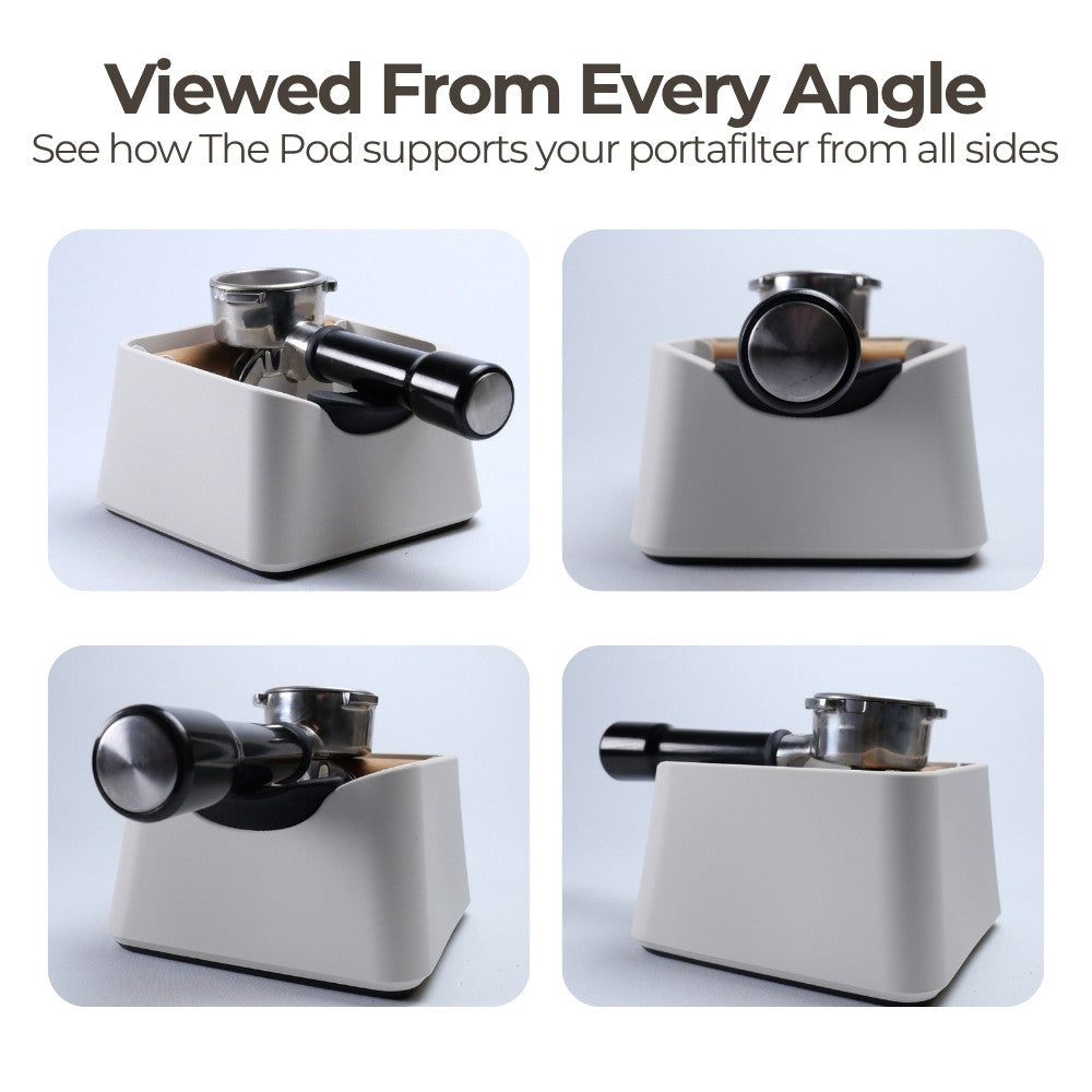 The Pod 3-in-1 Espresso Knock Box with Portafilter Stand & Oak Wood Knock Bar
