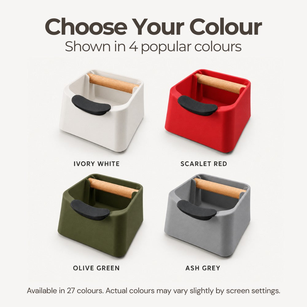The Pod 3-in-1 Espresso Knock Box with Portafilter Stand & Oak Wood Knock Bar