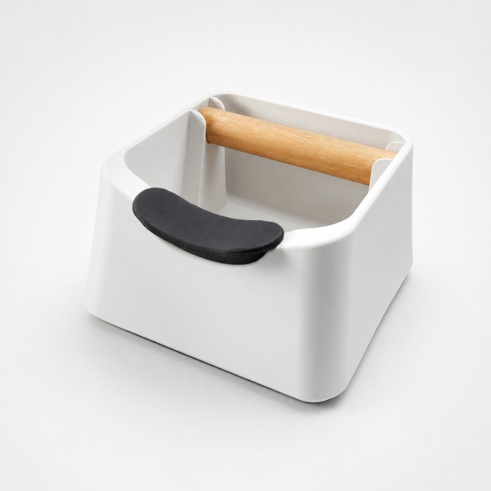 The Pod 3-in-1 Espresso Knock Box with Portafilter Stand & Oak Wood Knock Bar