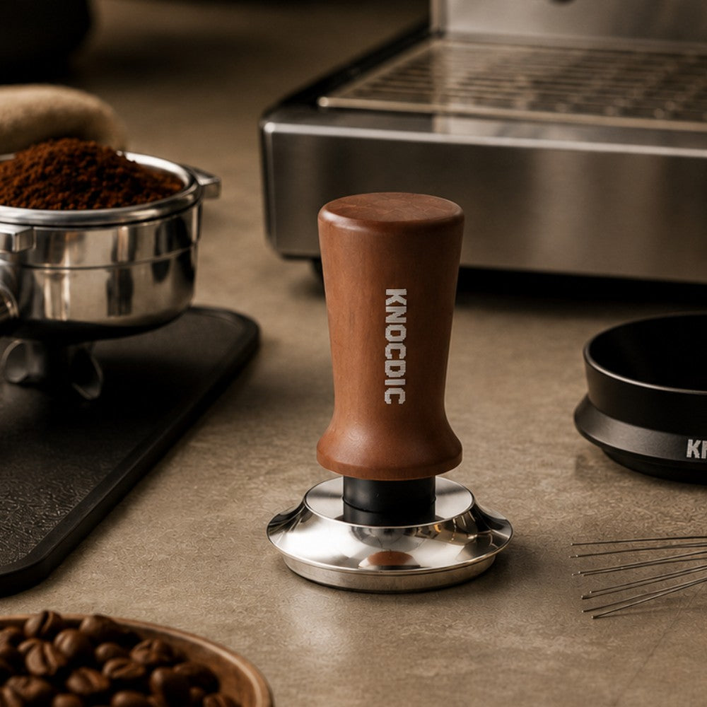 Spring Loaded Espresso Tamper with Wooden Handle