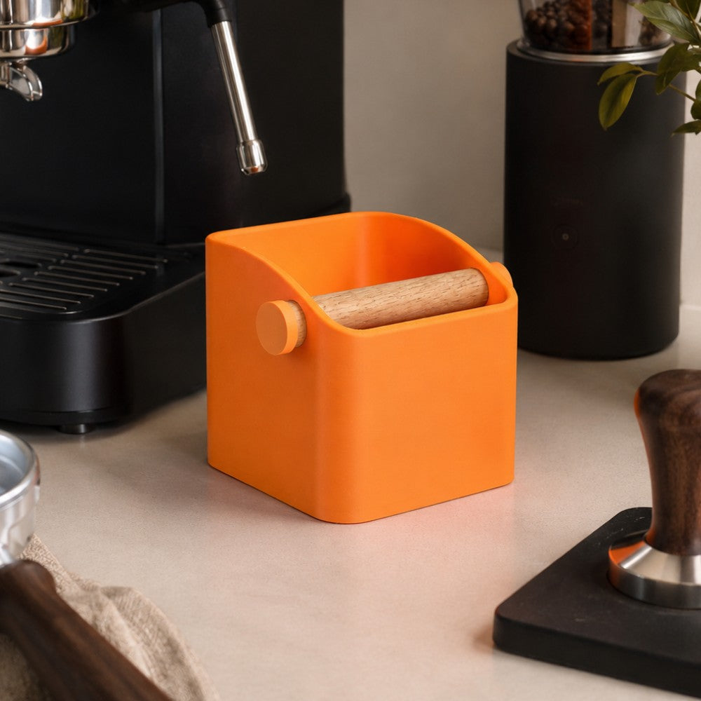 The Square Espresso Knock Box with Oak Knock Bar